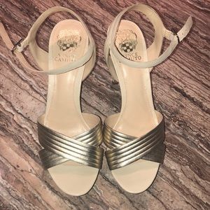 Vince Camuto nude & gold heels - never been worn!!